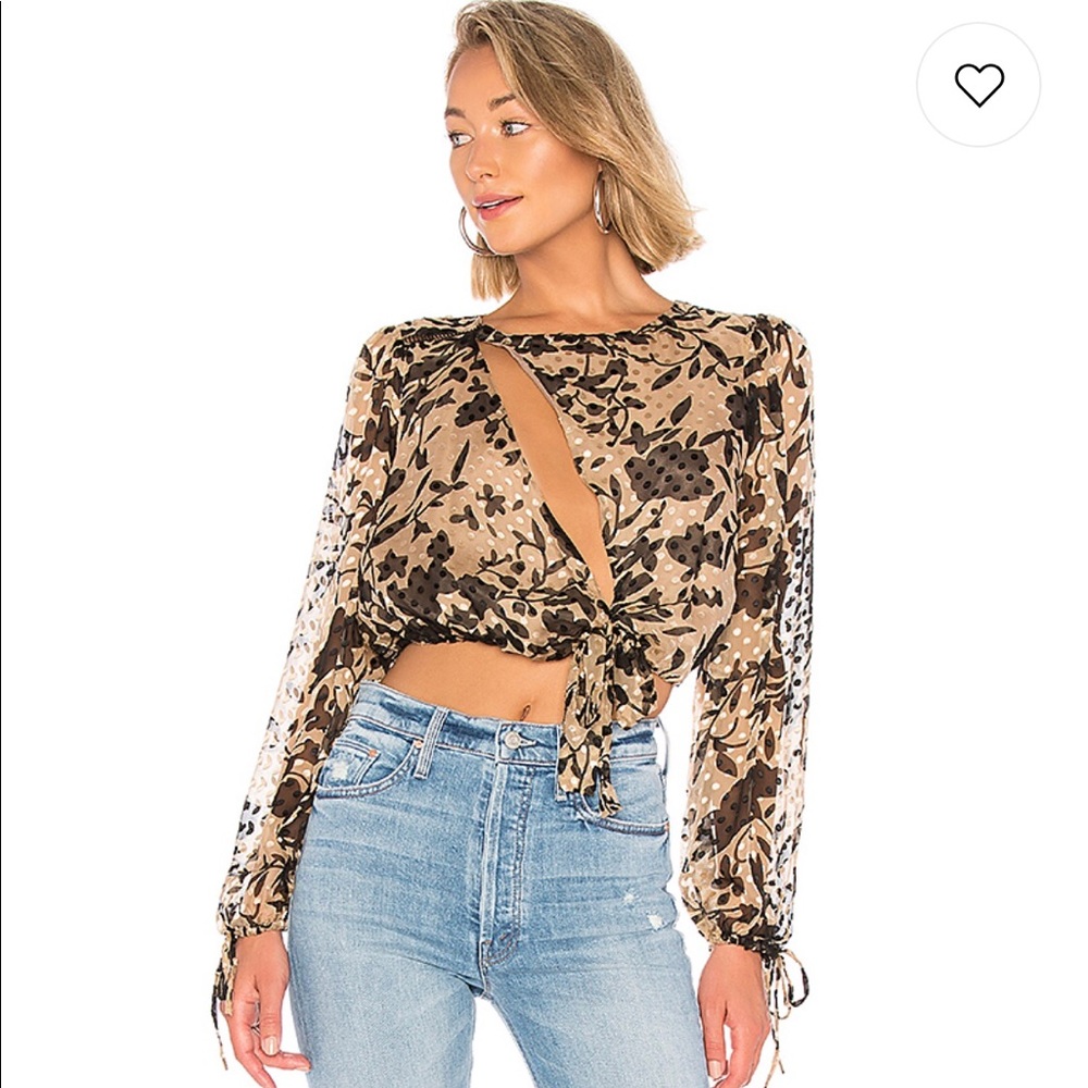House of Harlow 1960 Beige and Black Floral Tie-Front Blouse